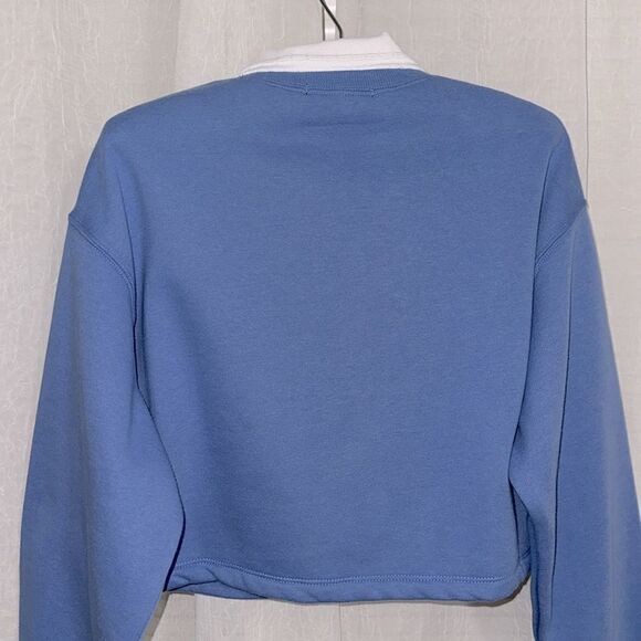 F21 S Light Blue White Collared PARIS Graphic Cropped Fleece Pullover - Picture 9 of 15